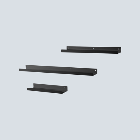 Set of three modern metal shelves for décor books and essentials طقم من ثلاثة رفوف معدنية حديثة للديكور والكتب والأغراض