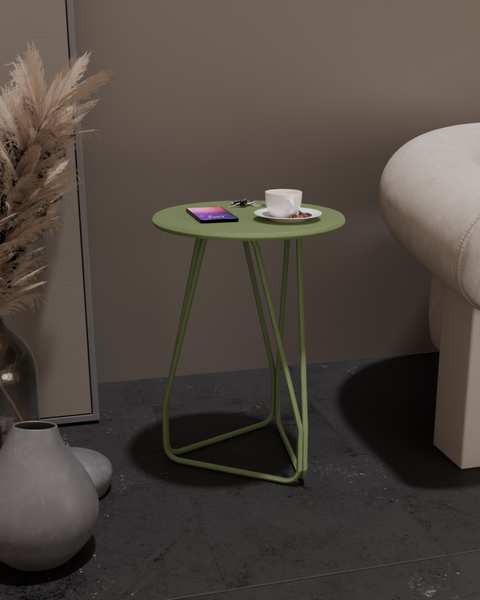 Open wire metal side table with minimalist modern design for living room or bedroom طاولة جانبية سلكية بتصميم معدني بسيط وعصري لغرفة المعيشة أو النوم