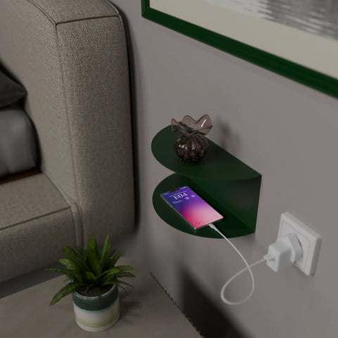 Compact wall shelf with power socket space for daily essentials رف جداري مدمج مع مساحة لمقبس الكهرباء لتنظيم الأغراض اليومية