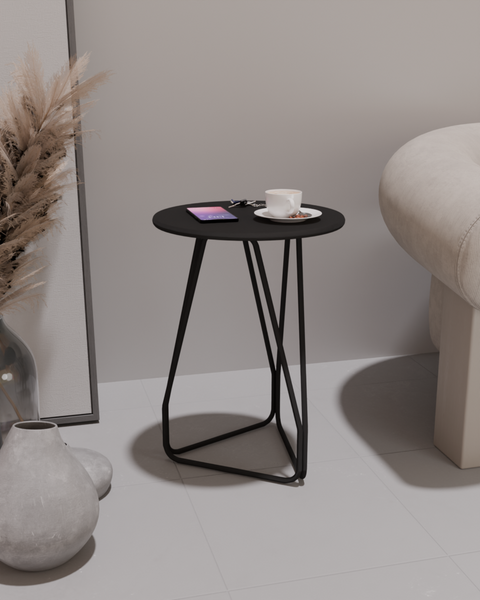Open wire metal side table with minimalist modern design for living room or bedroom طاولة جانبية سلكية بتصميم معدني بسيط وعصري لغرفة المعيشة أو النوم