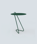 Angolo modern side table in green featuring a minimalist design and unique metal leg structure.