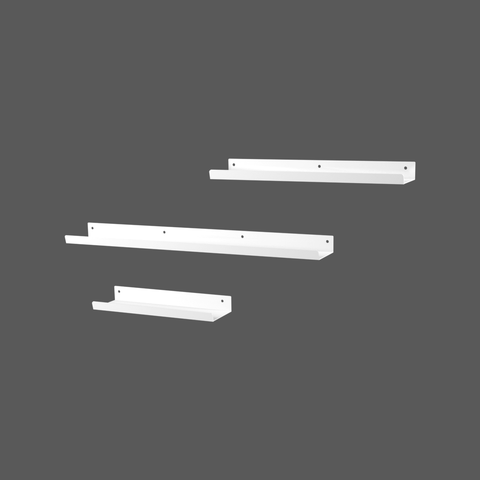 Set of three modern metal shelves for décor books and essentials طقم من ثلاثة رفوف معدنية حديثة للديكور والكتب والأغراض