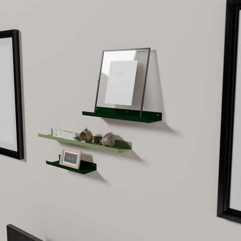 Set of three modern metal shelves for décor books and essentials طقم من ثلاثة رفوف معدنية حديثة للديكور والكتب والأغراض
