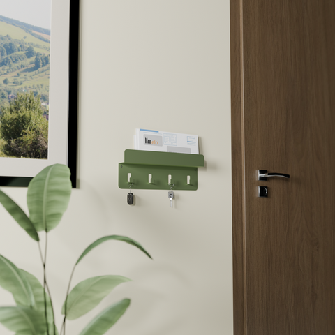 Slim modern wall mounted shelf for keys mail and small essentials رف حائطي عصري نحيف للمفاتيح والبريد والأغراض الصغيرة