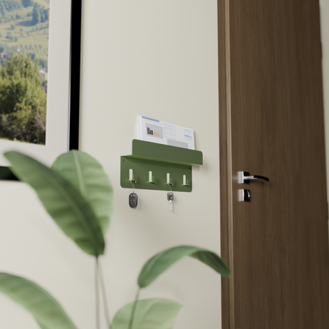 Slim modern wall mounted shelf for keys mail and small essentials رف حائطي عصري نحيف للمفاتيح والبريد والأغراض الصغيرة