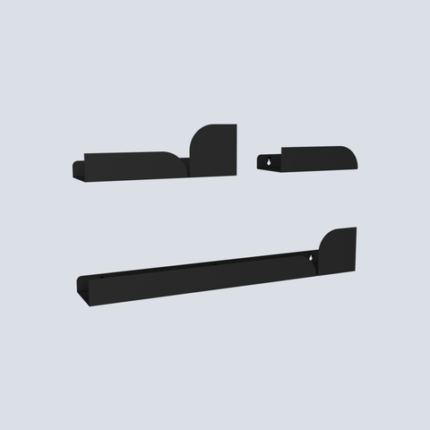 Set of three modern floating wall shelves for bathroom storage of toiletries and small items طقم ثلاث رفوف حائط عائمة مودرن لتخزين أدوات الحمام والأغراض الصغيرة