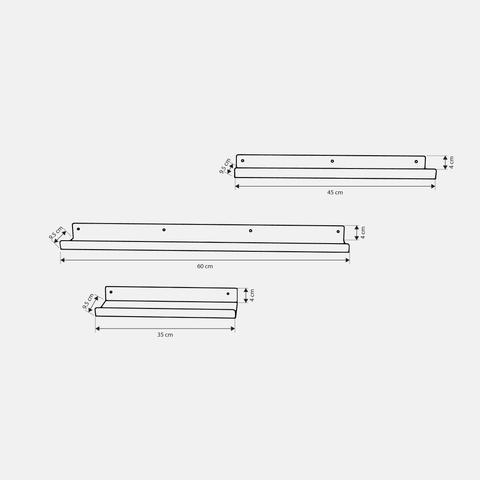 Set of three modern metal shelves for décor books and essentials طقم من ثلاثة رفوف معدنية حديثة للديكور والكتب والأغراض