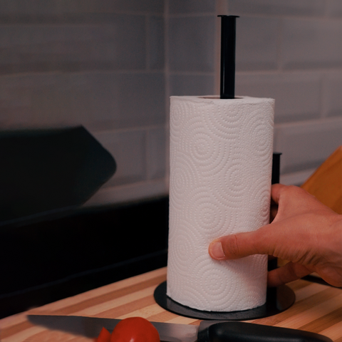 Sleek minimalist stainless steel kitchen paper holder for countertop تنظيم ورق المطبخ بتصميم ستانلس ستيل بسيط وأنيق